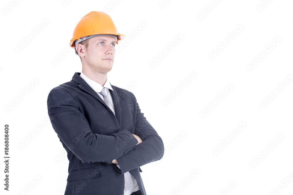 Man with construction worker concept. isolated on white background Man with construction worker concept. isolated on white background