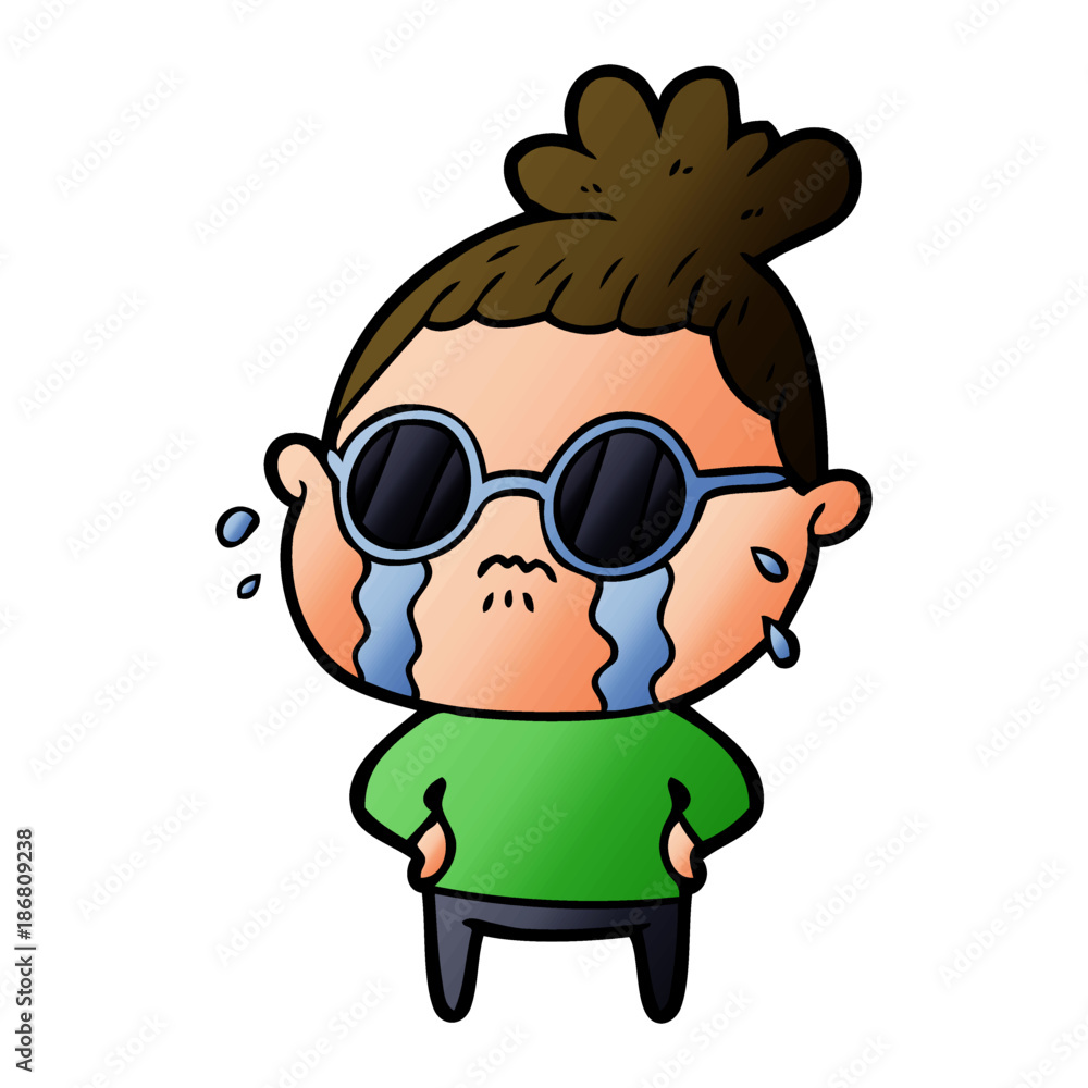 cartoon crying woman wearing sunglasses