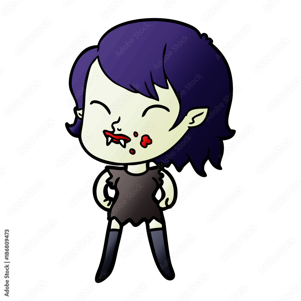 cartoon vampire girl with blood on cheek cartoon vampire girl with blood on cheek