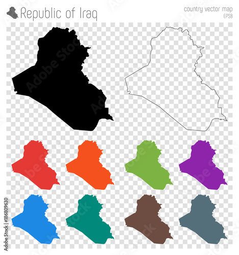 Republic of Iraq high detailed map. Country silhouette icon. Isolated Republic of Iraq black map outline. Vector illustration.