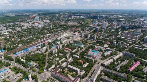 Khabarovsk, city view from height of bird's flight shot.