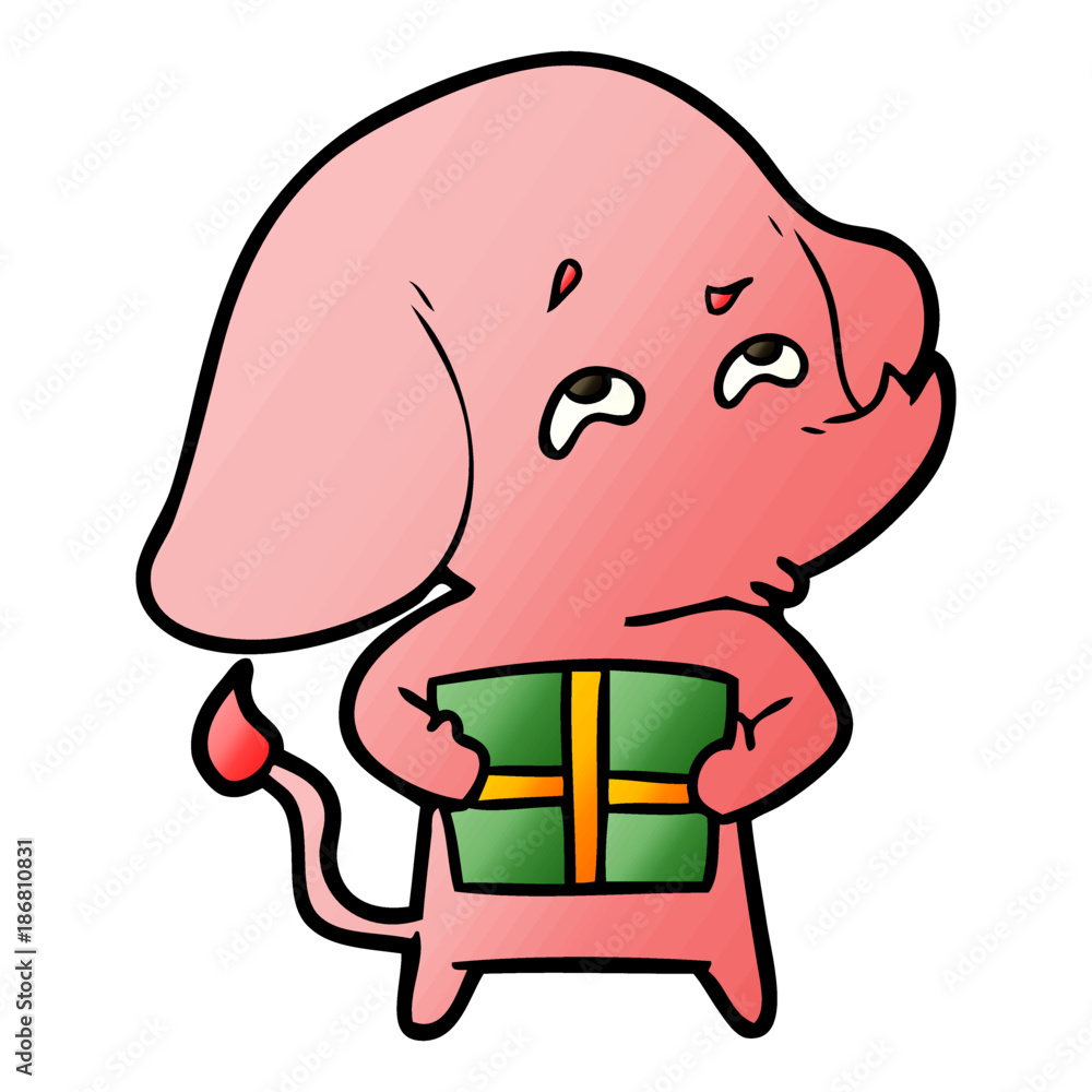 Obraz premium cartoon elephant with gift remembering