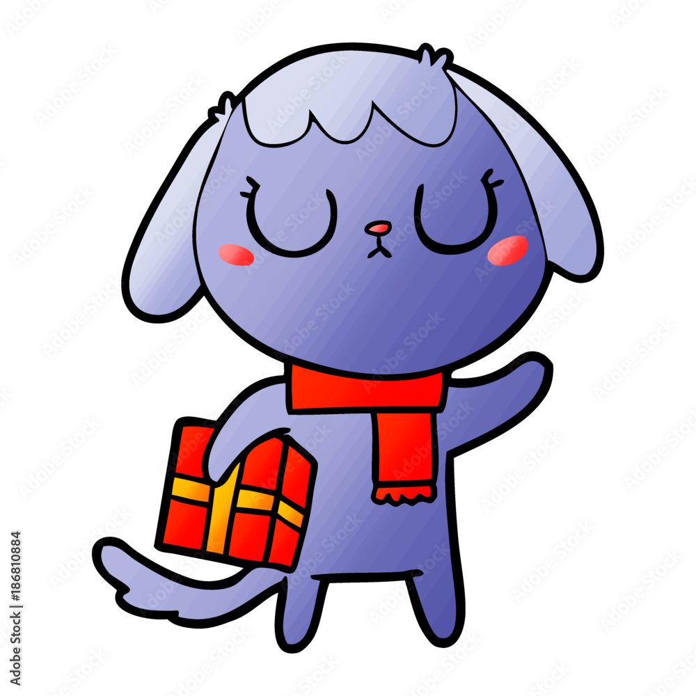 cute cartoon dog with christmas present cute cartoon dog with christmas present