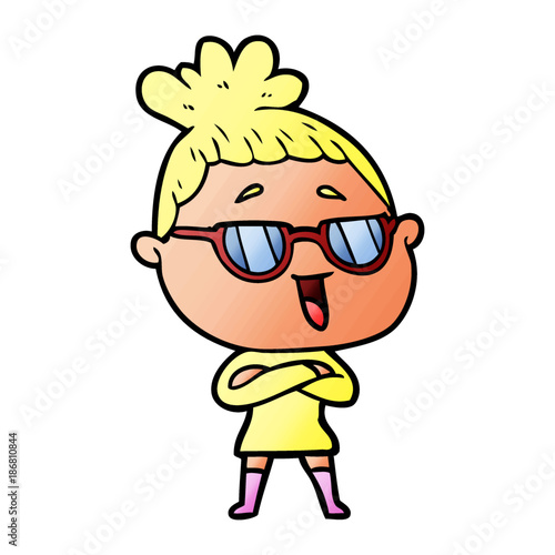 Wallpaper Mural cartoon happy woman wearing spectacles Torontodigital.ca