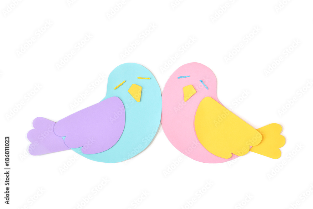 Lovebird paper cut on white background - isolated