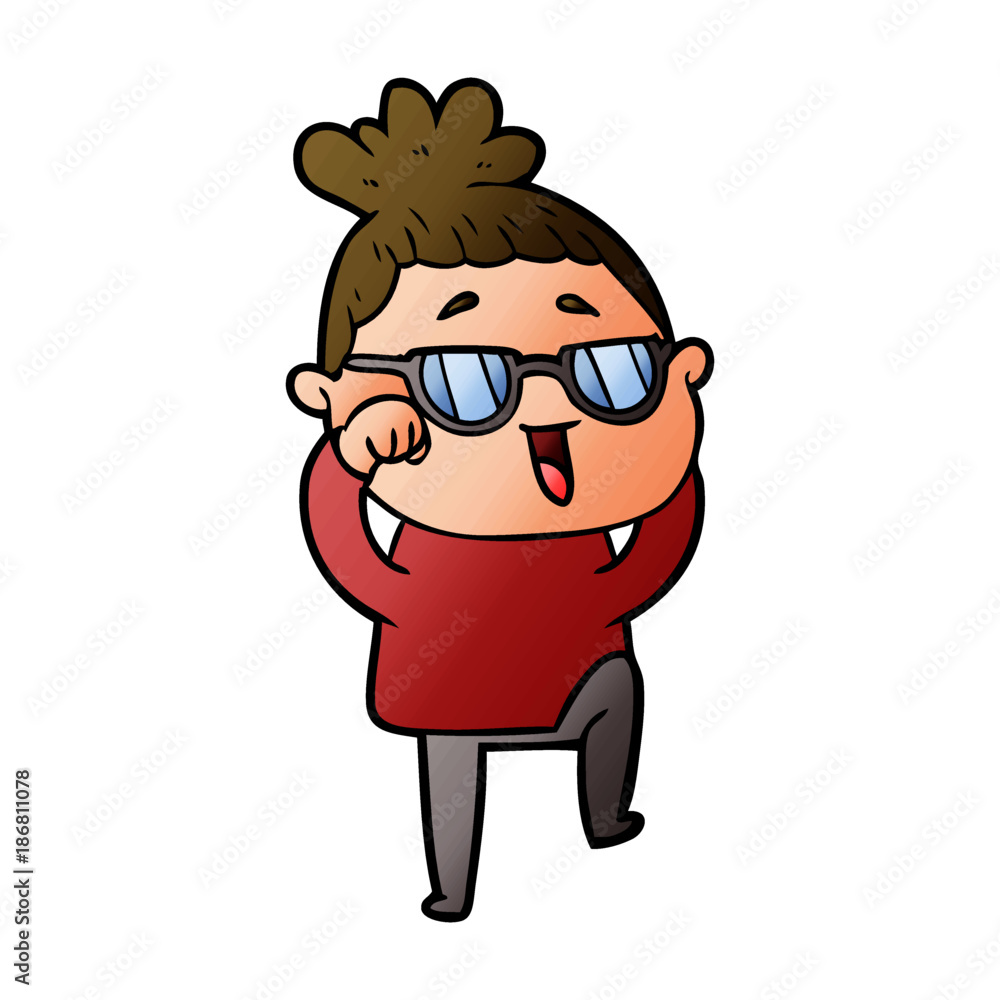 cartoon happy woman wearing spectacles