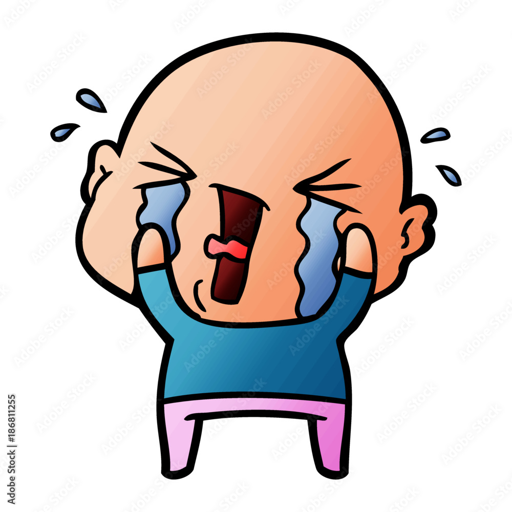 cartoon crying bald man