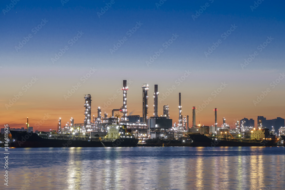 Oil refining and Petrochemical industry. Bangkok Oil refinery along the river