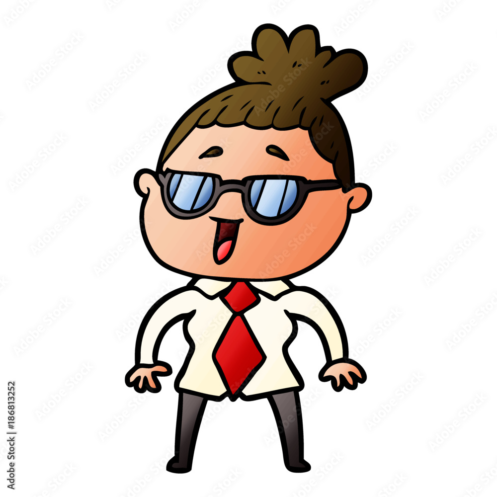 cartoon happy woman wearing spectacles