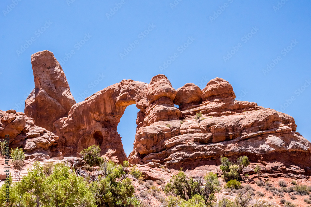 natural natural phenomenon. Stone arches and sandstone cliffs in the Moab Desert, Utah. Arches National Park, USA