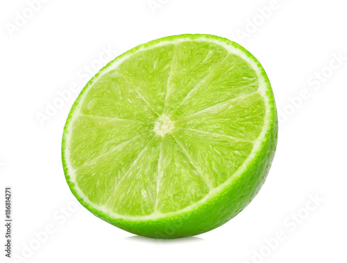 half of fresh lime isolated on white background, flat lay, top view