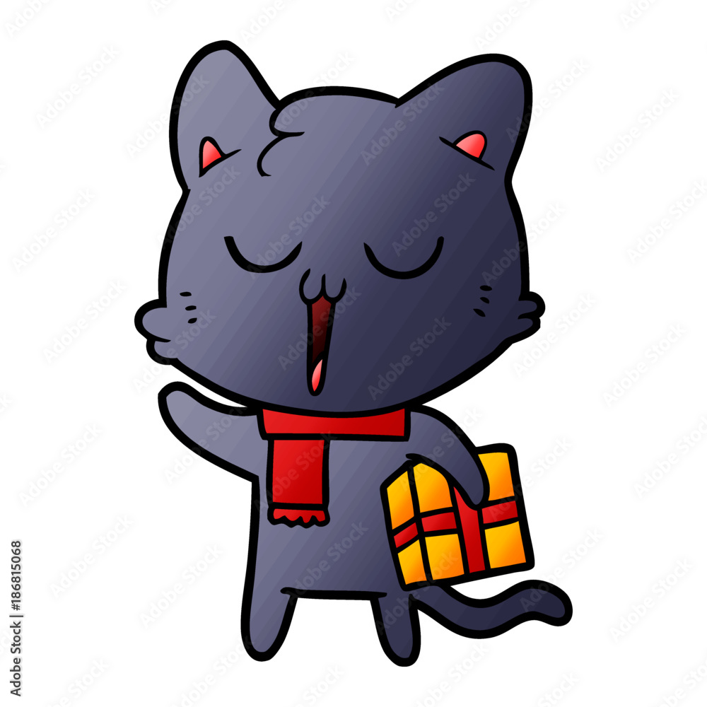 cartoon cat with gift cartoon cat with gift