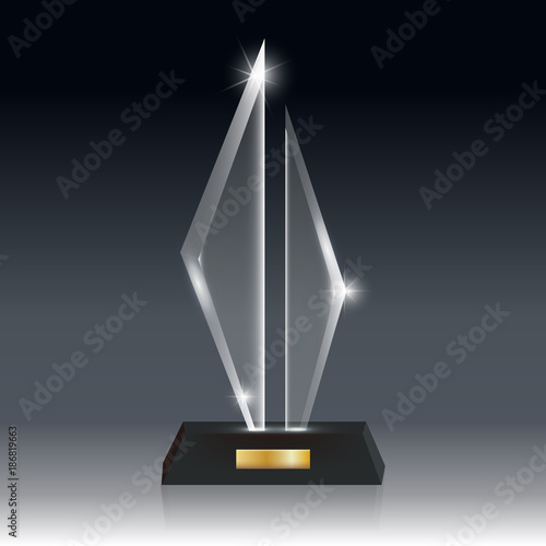 Realistic Blank Vector Acrylic Glass Trophy Award dark gray bg_76
