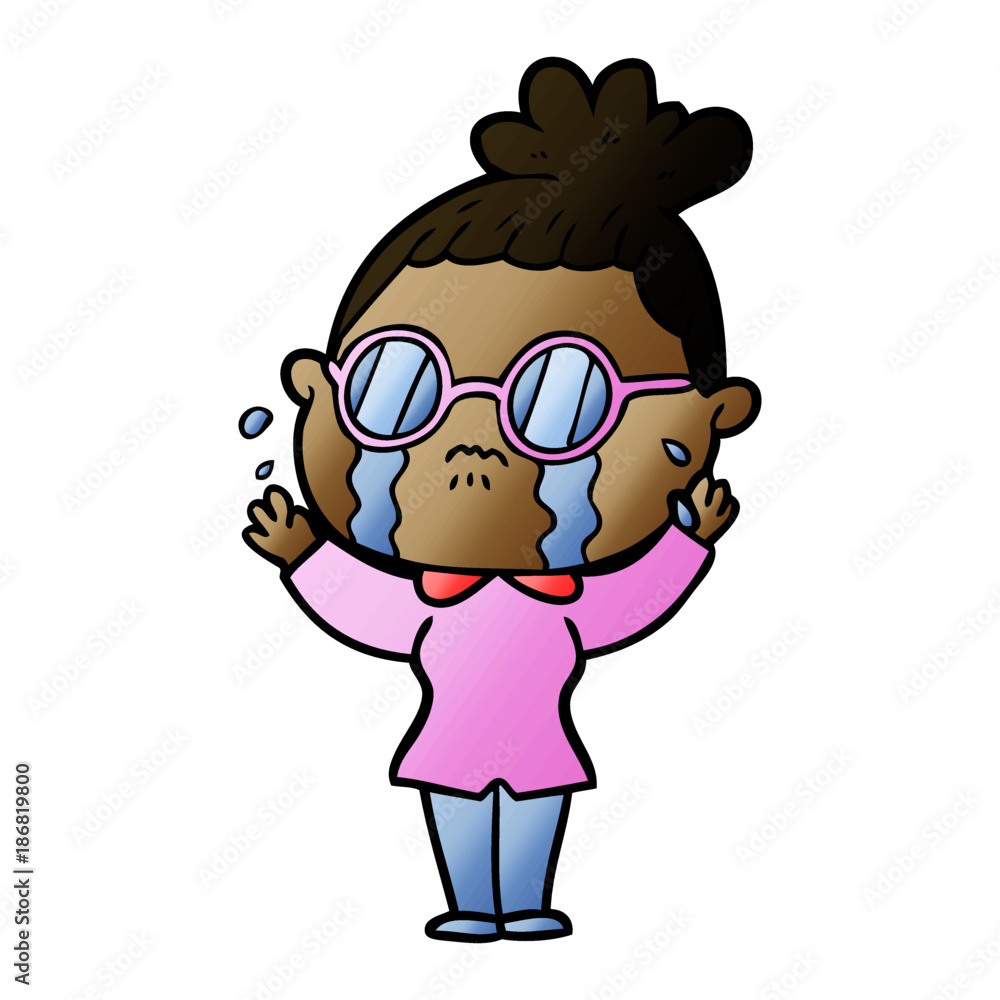 cartoon crying woman wearing spectacles