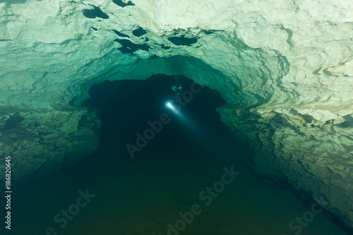 divers underwater caves diving Florida United States of America