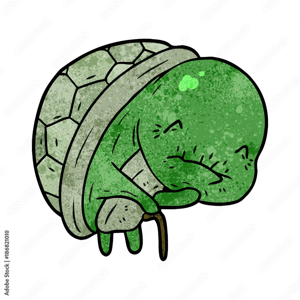 Fototapeta premium cute cartoon old turtle with walking stick