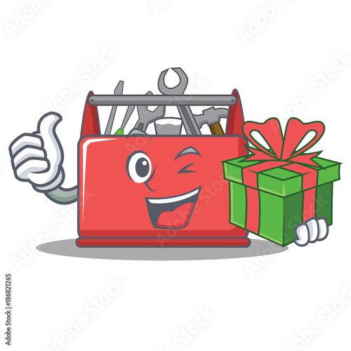 With gift tool box character cartoon