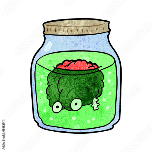 cartoon spooky brain floating in jar
