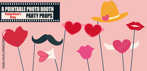 Happy Valentines day or hipster style photo booth props vector illustration