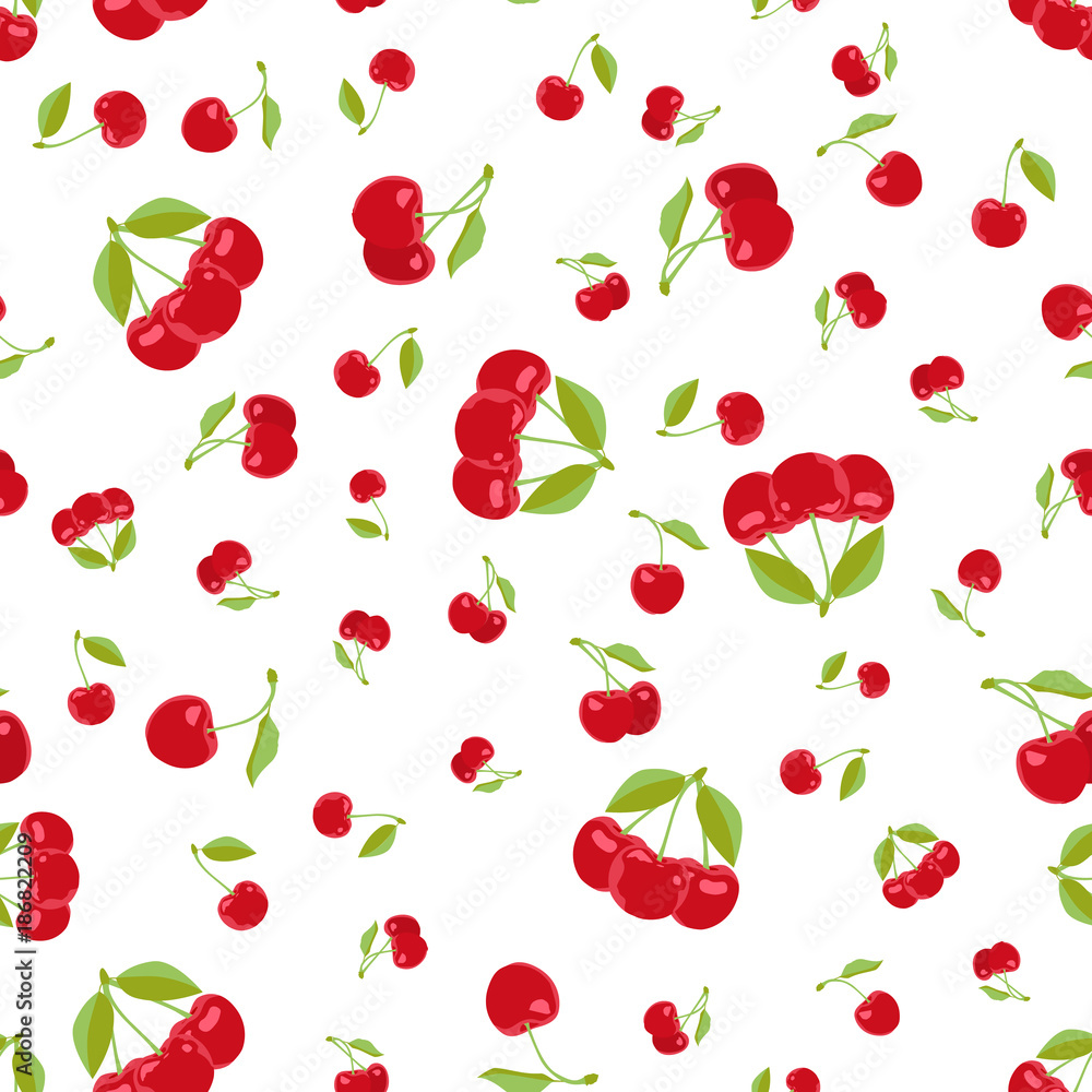 Cherry seamless pattern. Vector texture for textile, wrapping, wallpapers and other surfaces. Flat vector. Cherry seamless pattern. Vector texture for textile, wrapping, wallpapers and other surfaces. Flat vector.