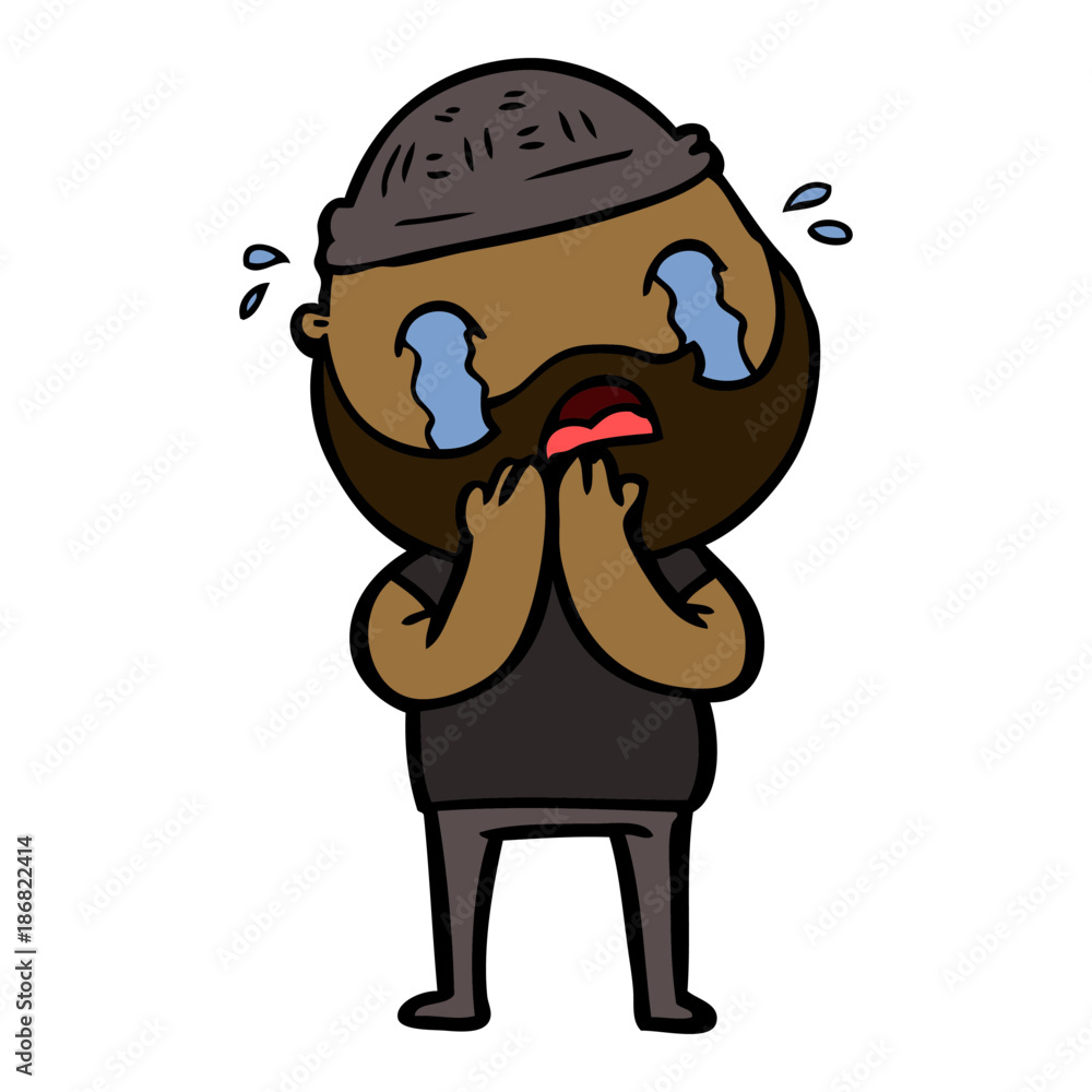 Fototapeta premium cartoon bearded man crying