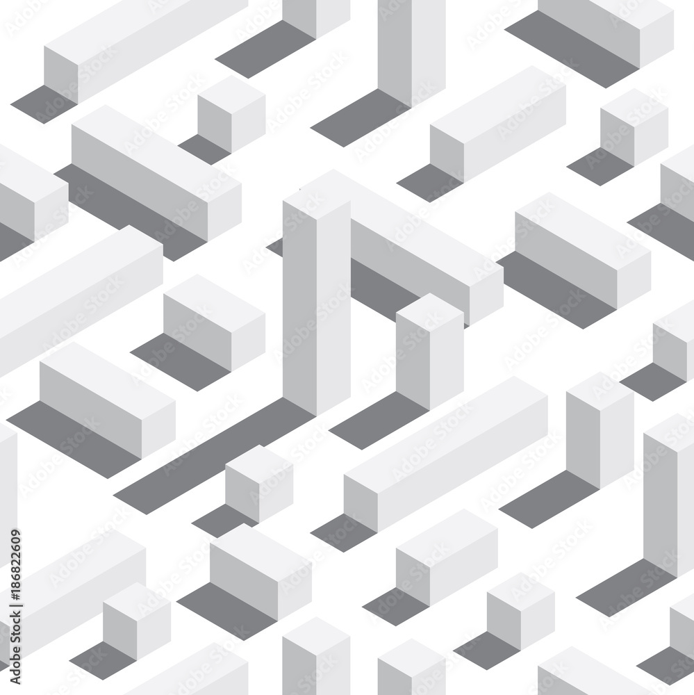 Vector seamless pattern with isometric blocks and shadows. White background, white elements. Vector seamless pattern with isometric blocks and shadows. White background, white elements.