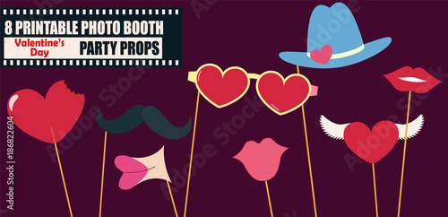 Happy Valentines day photo booth props icon set vector illustration