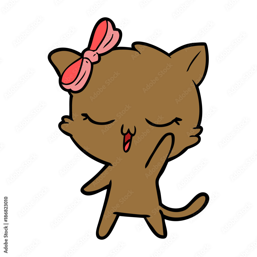 cartoon cat with bow on head waving cartoon cat with bow on head waving