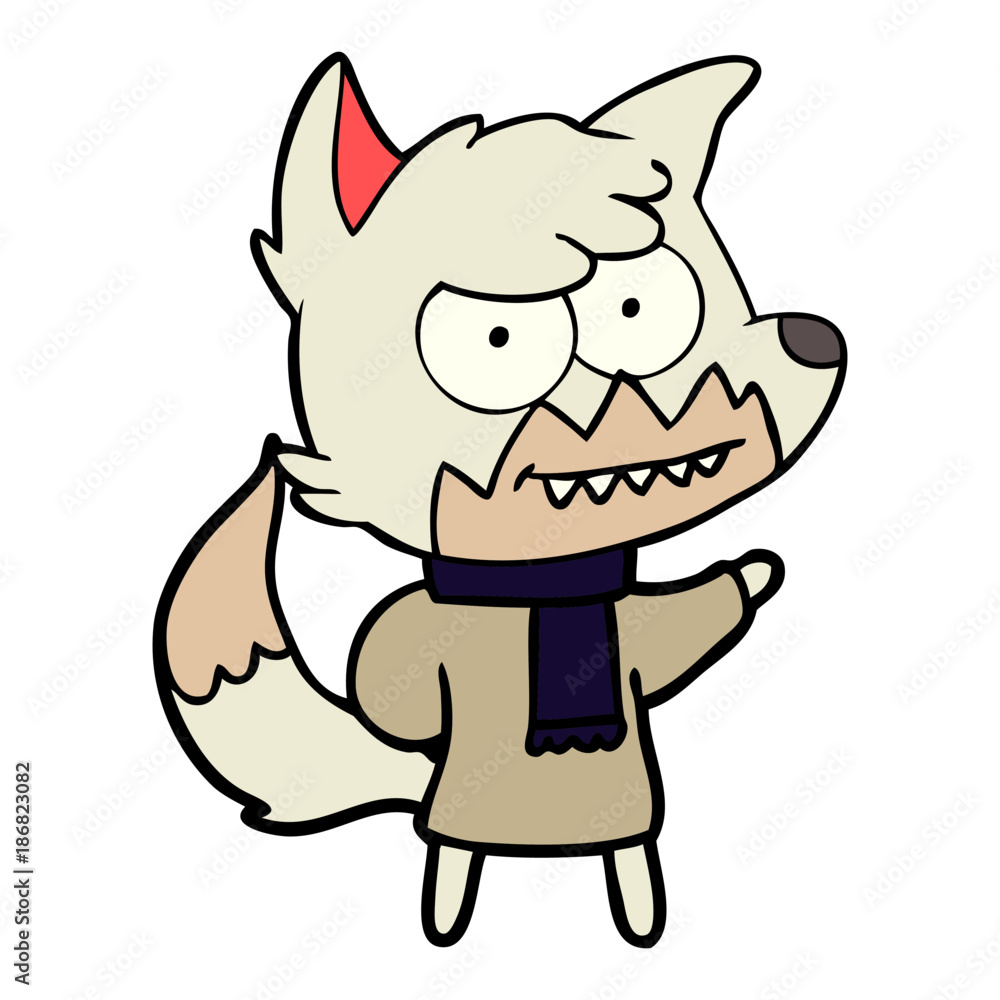 cartoon grinning fox in winter clothes cartoon grinning fox in winter clothes