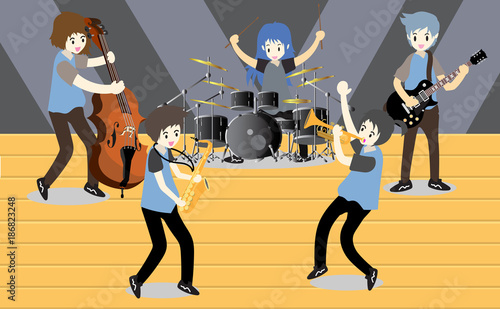 Musicians Jazz band ,Play Saxophone,bassist ,Piano, .Jazz band.Vector illustration isolated on background in cartoon style