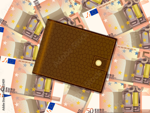 wallet on fifty euro background