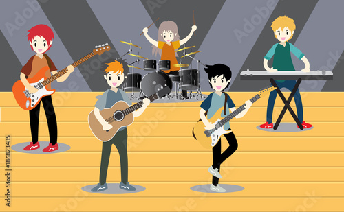 Musicians Jazz band ,Play Saxophone,bassist ,Piano, .Jazz band.Vector illustration isolated on background in cartoon style