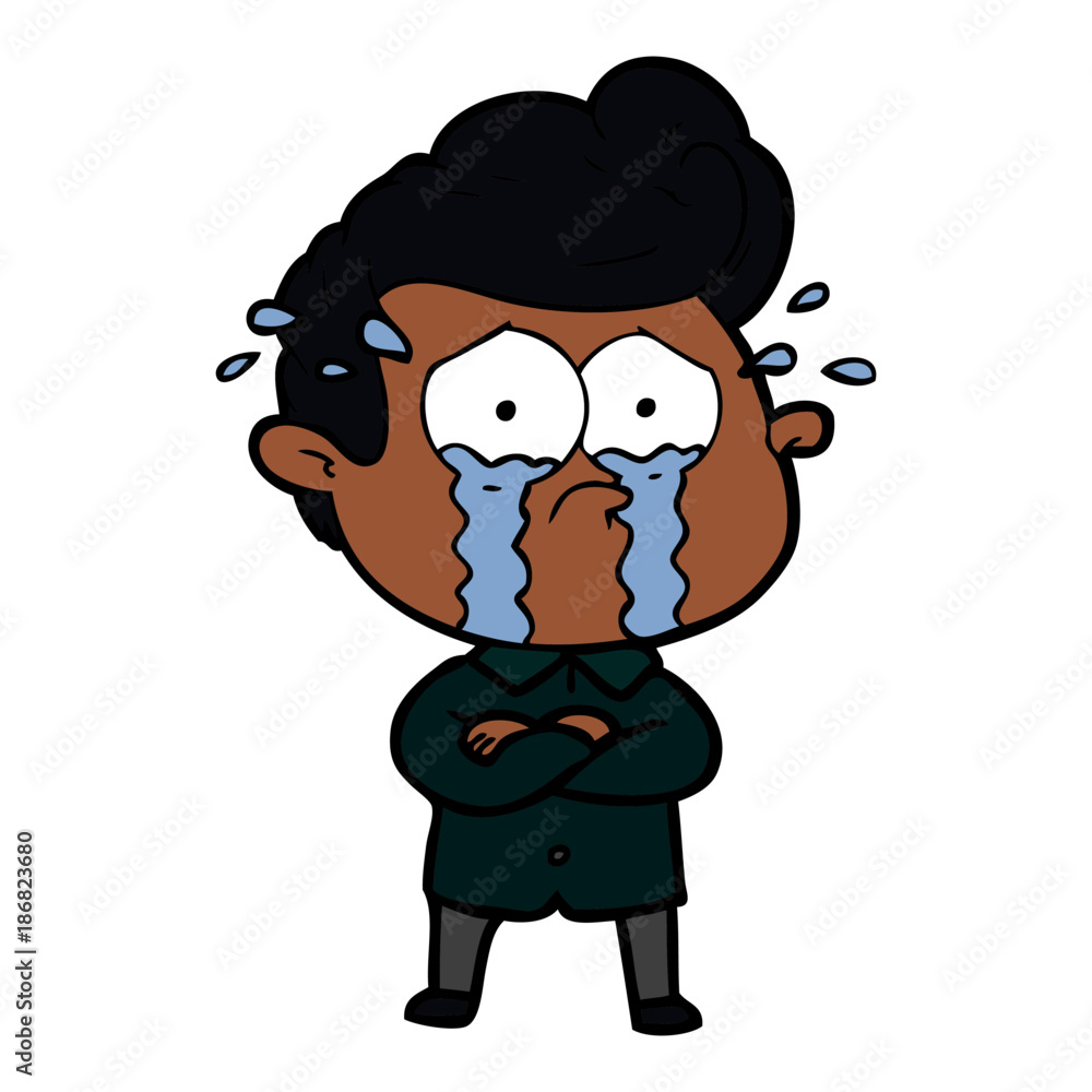 cartoon crying man with crossed arms
