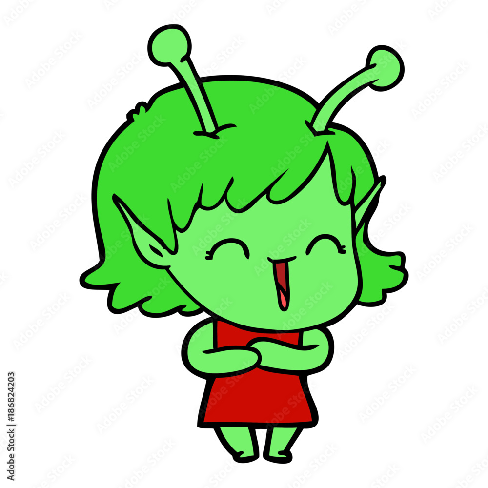 cartoon happy alien girl cartoon happy alien girl