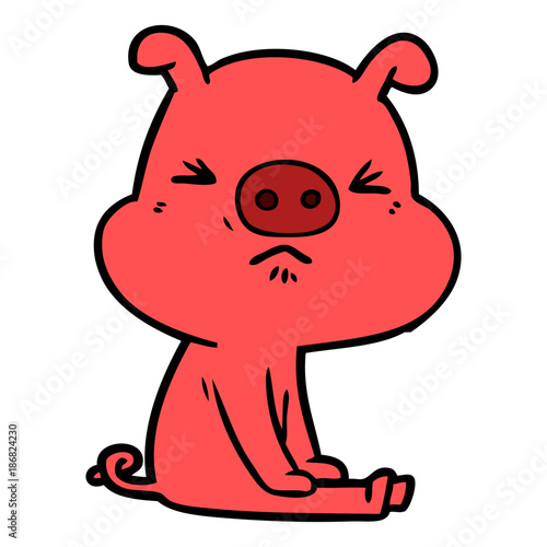 cartoon angry pig sat waiting
