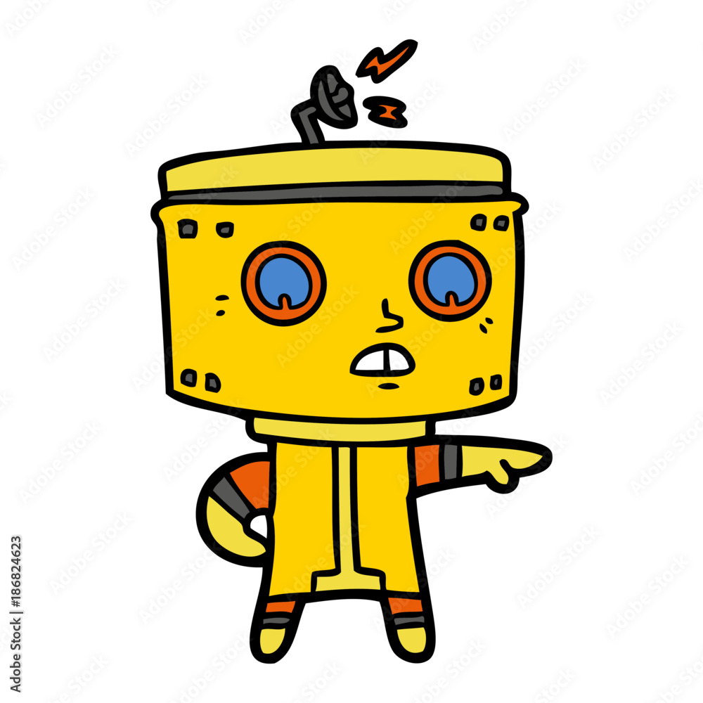 cartoon robot accusing cartoon robot accusing