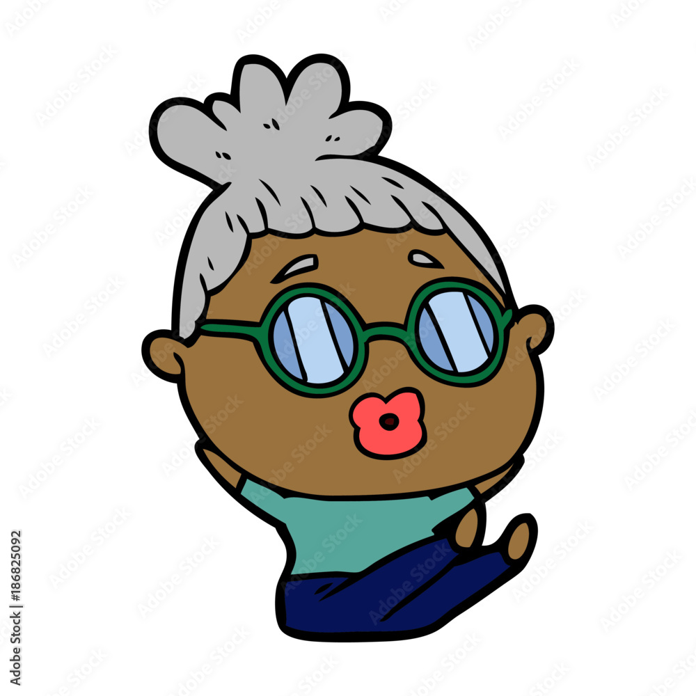 cartoon sitting woman wearing spectacles cartoon sitting woman wearing spectacles