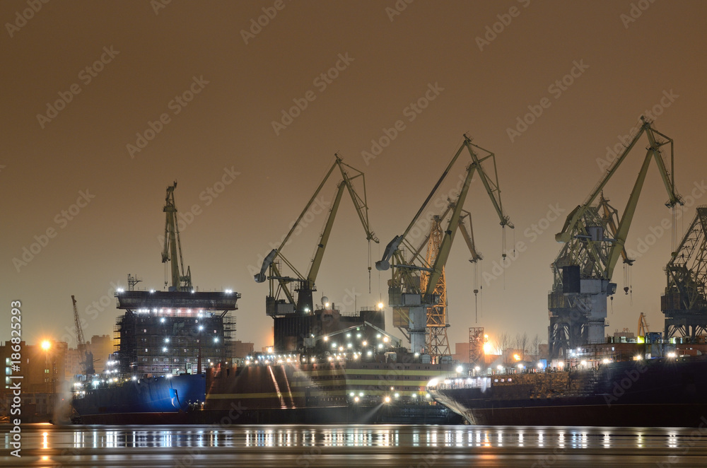 The city shipyard at night.