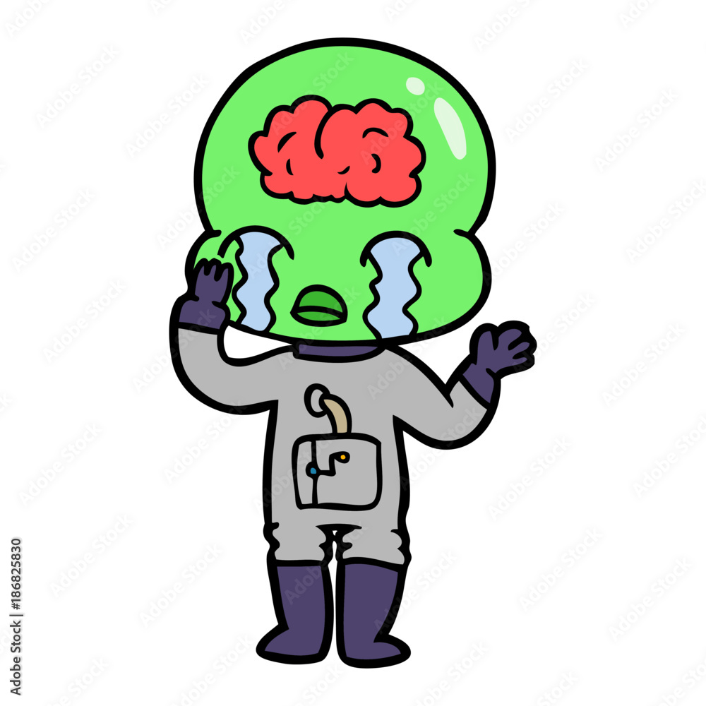 cartoon big brain alien crying