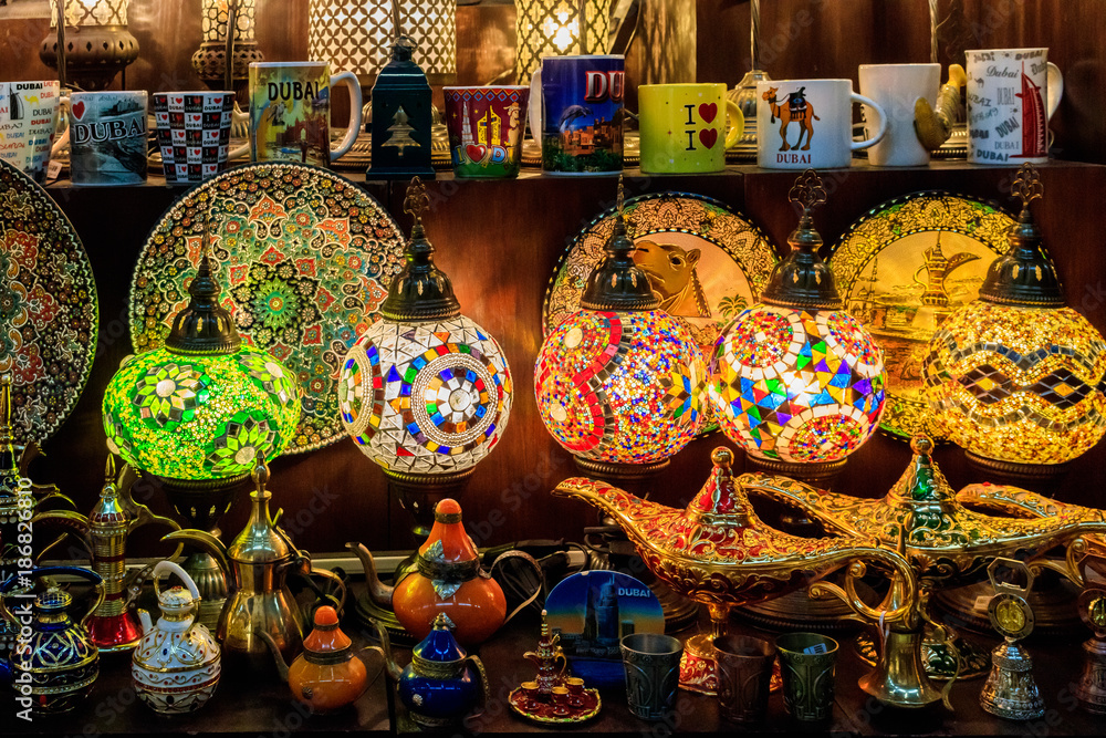 Traditional Souvenirs and Lanterns Inside Souk Madinat Jumeirah