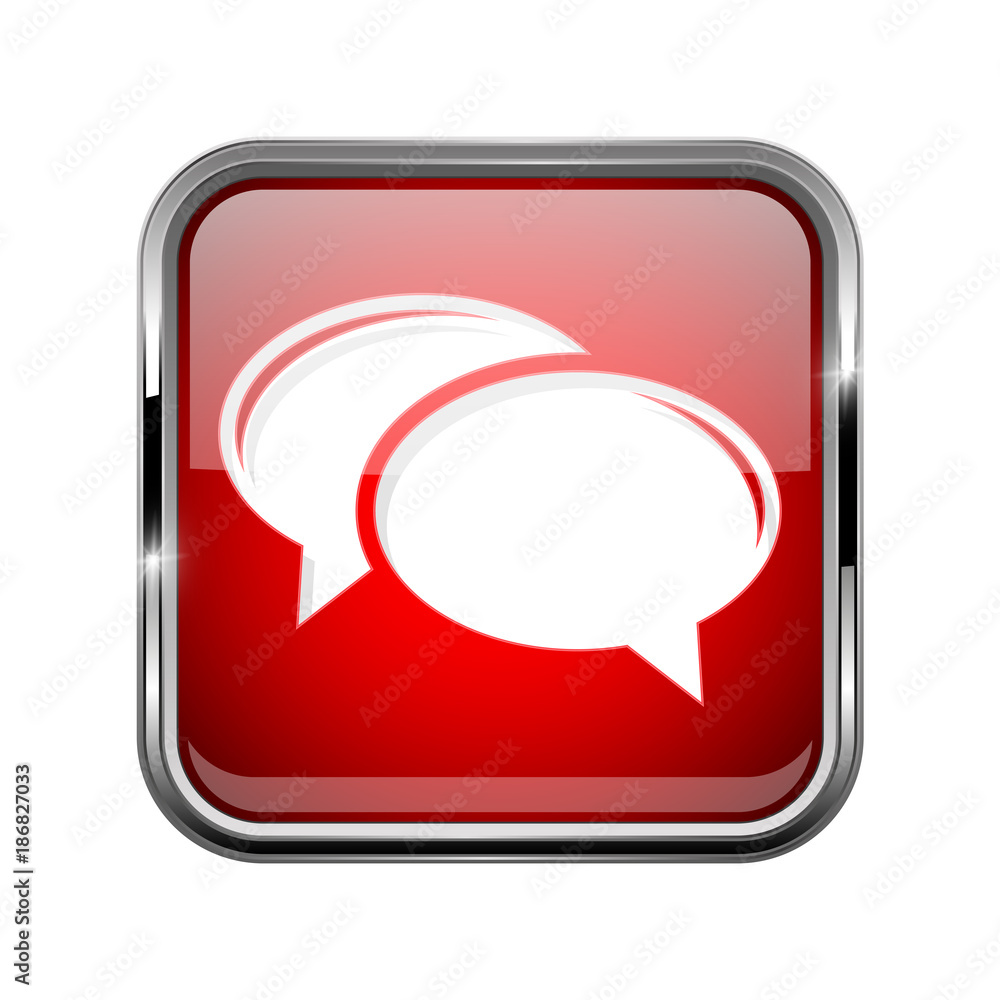 Chat icon. Square red 3d icon with chrome frame Stock Vector | Stock