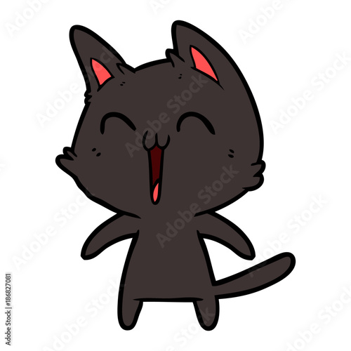 happy cartoon cat meowing