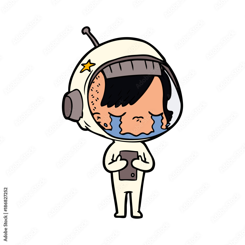 Fototapeta premium cartoon crying astronaut girl