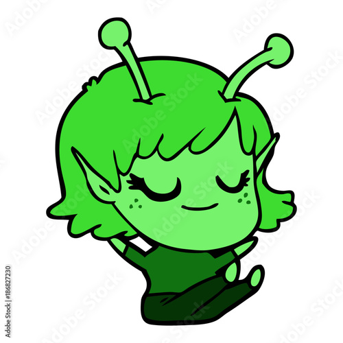 smiling alien girl cartoon sitting