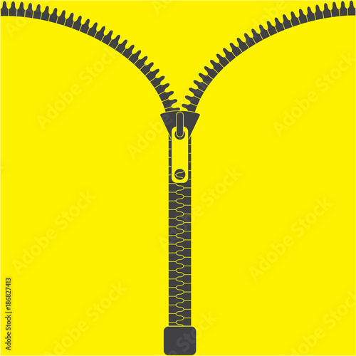 Vector zipper, fastener vector. Zipper isolated on yellow background. Fashion fastener, zipper for cloth. Flat design. Vector illustration EPS10. 
