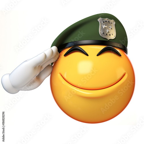 Εκτύπωση καμβά Emoji army solider isolated on white background, military emoticon wearing beret