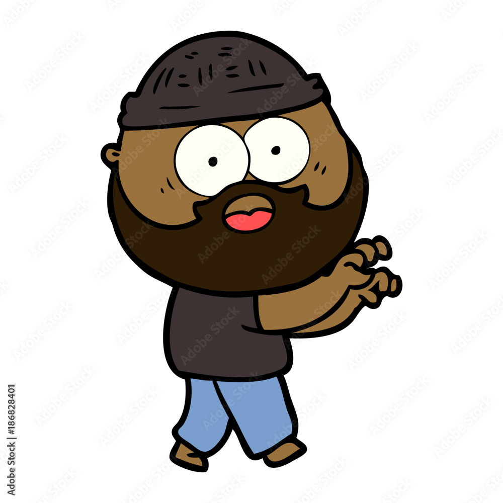cartoon bearded man grasping