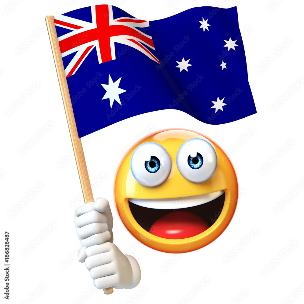 Emoji holding Australian flag, emoticon waving national flag of Australia  3d rendering Stock Illustration | Adobe Stock