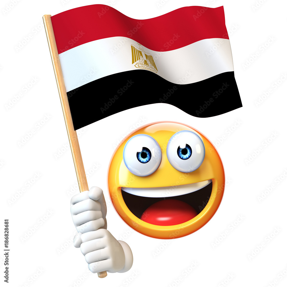 Emoji holding Egyptian flag, emoticon waving national flag of Egypt 3d  rendering Stock Illustration | Adobe Stock