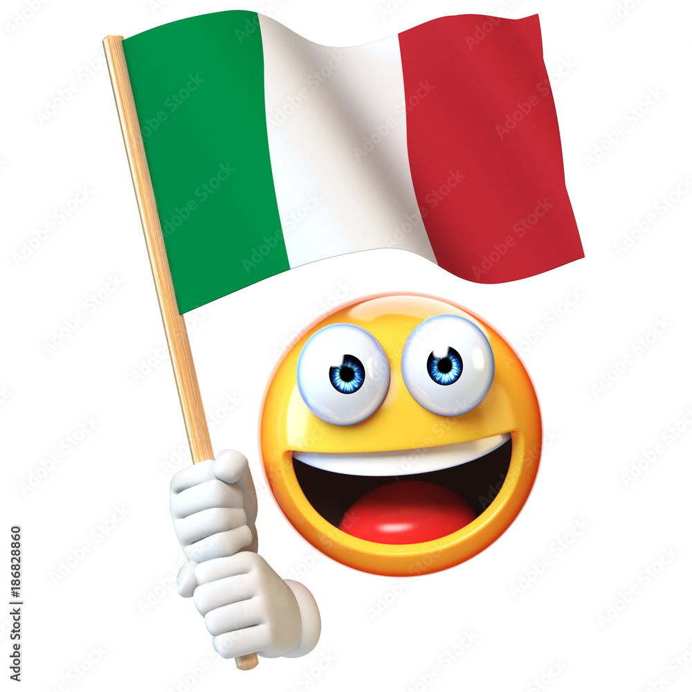 Emoji holding Italian flag, emoticon waving national flag of Italy 3d rendering Stock